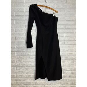 Lichi black one shoulder special occasion dress rhinestone neckline womens small